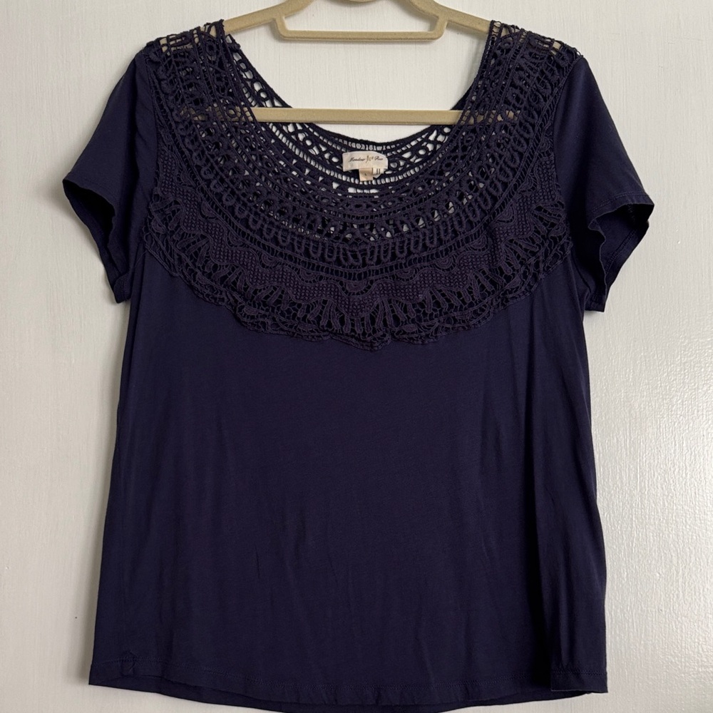 Meadow Rue Navy Crochet Accent Tee